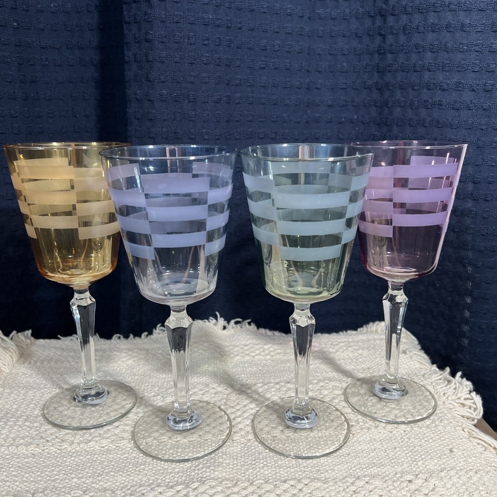 Vintage Cristalleria Fumo Amber Iridescent Handmade Wine Glasses - Made in Italy